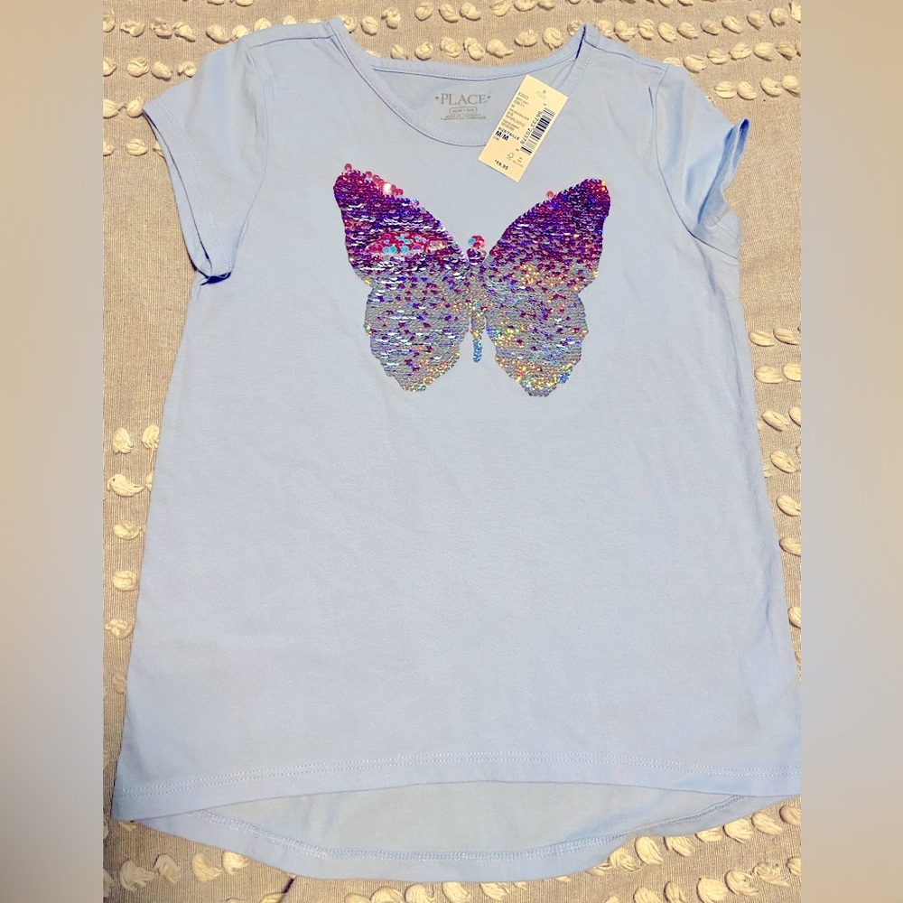Childrens place butterfly sequin shirt new